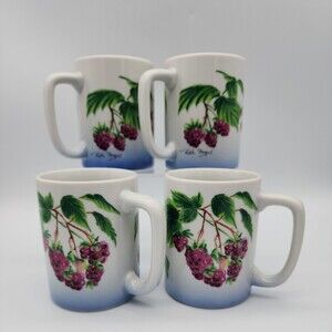 Vintage Ruth Pengel Otagiri of Japan Blackberry Coffee Mugs Set of 4 Signed